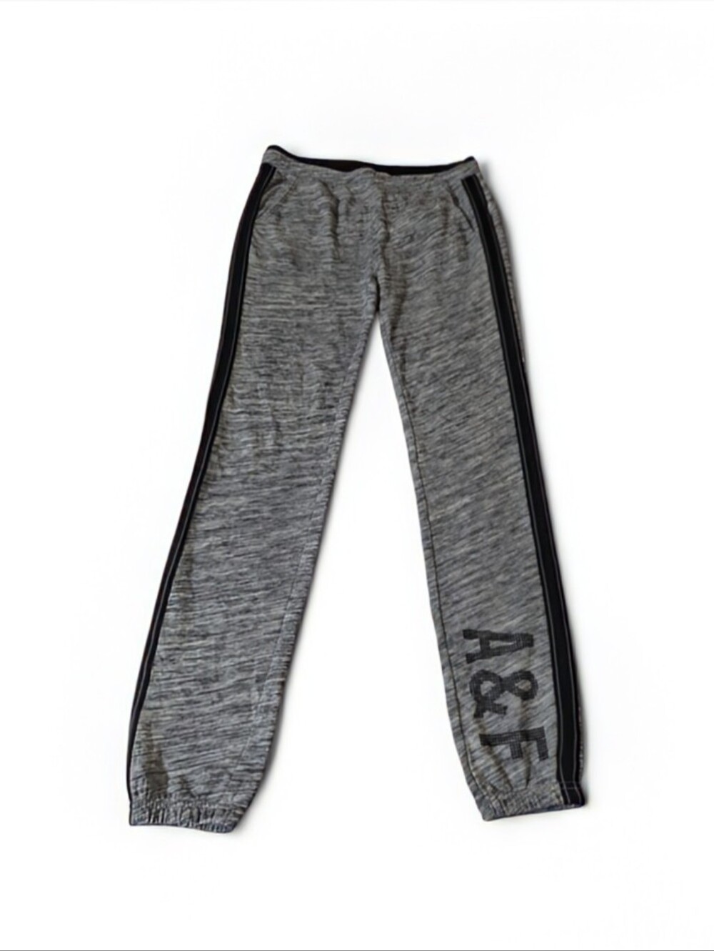Abercrombie & Fitch Gray Heather Track Joggers with Black Side Stripes
